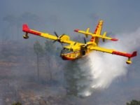 Incendio boschivo a Colonnata , a nord di Ascoli. In azione vigili fuoco e Canadair