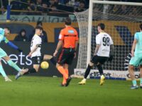 Foto Gianni Santandrea/LaPresse 14 Gennaio 2024 Parma Italia - sport, calcio - Parma vs Ascoli - Serie BKT 2023/2024 - Stadio Tardini Nella foto:  gol Botteghin AscoliJanuary 14, 2024 Parma, Italy - sport, soccer - Parma vs Ascoli - Italian Football Championship League BKT 2023/2024 - Tardini stadium. In the pic: gol Botteghin Ascoli